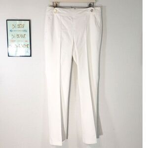 Ann Taylor White Semi-Stretch Side Zip Pockets Seamed Leg Slacks Size 8